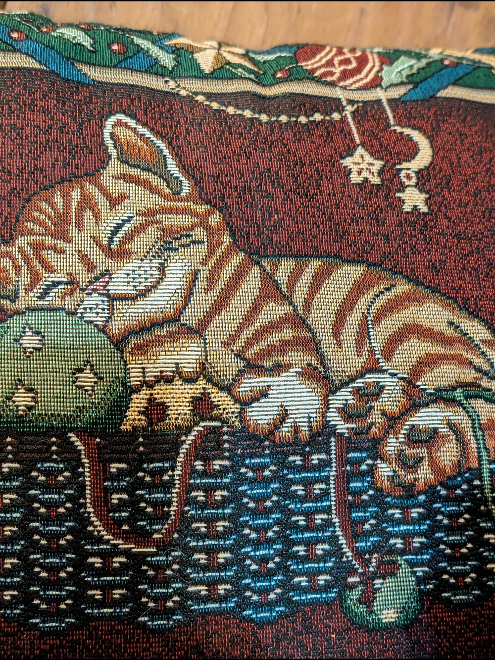 Christmas Orange Tabby Cat Tapestry Pillow Holiday And Celestial Kitten